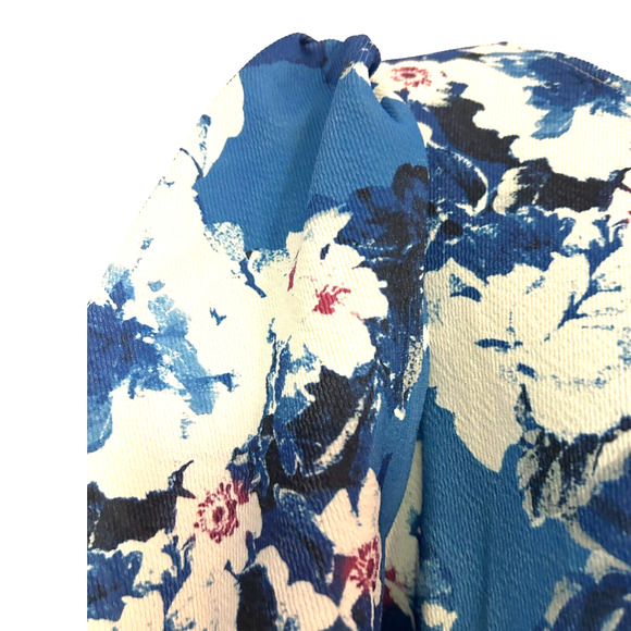 ⭐️Adrianna Papell Crepe Textured Knit Blue Floral Office Church Brunch Dress - Picture 10 of 16